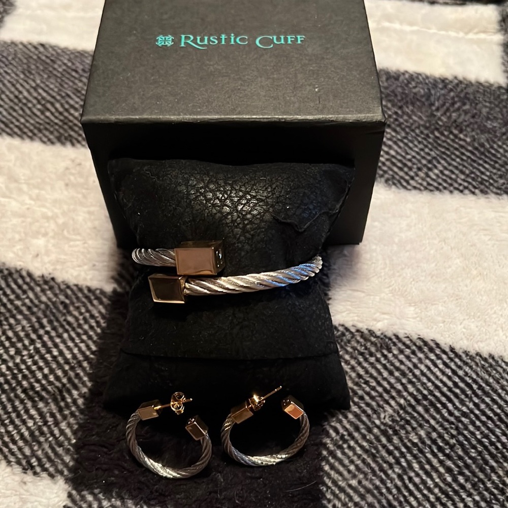 Rustic Cuff Silver and Gold Jewelry Set